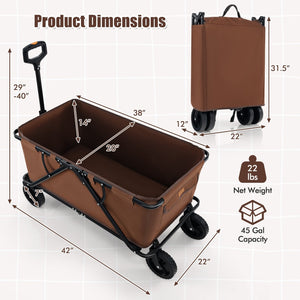 Collapsible Folding Wagon Cart with Adjustable Handlebar-Coffee view 5