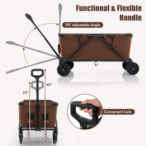 Collapsible Folding Wagon Cart with Adjustable Handlebar-Coffee view 7