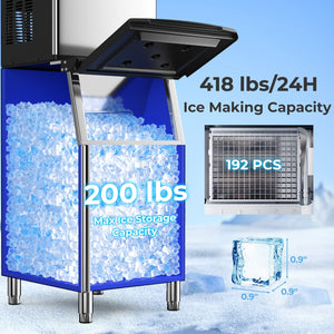 Commercial Ice Maker Machine 418 LBS/24H with 200 LBS Storage Bin-Silver view 6