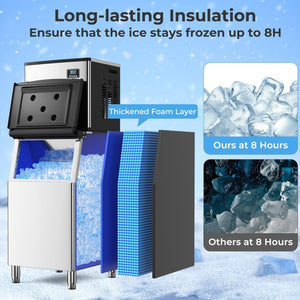 Commercial Ice Maker Machine 418 LBS/24H with 200 LBS Storage Bin-Silver view 7