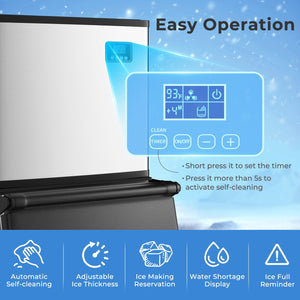 Commercial Ice Maker Machine 418 LBS/24H with 200 LBS Storage Bin-Silver view 8