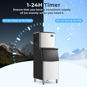 Commercial Ice Maker Machine 418 LBS/24H with 200 LBS Storage Bin-Silver view 9