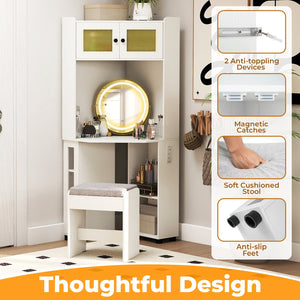 Compact Dressing Corner Vanity Desk with Mirror and Lights-White view 6