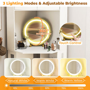 Compact Dressing Corner Vanity Desk with Mirror and Lights-White view 7