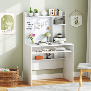 Compact Office Computer Desk with Hutch Magnetic Whiteboard-White view 2