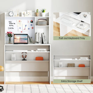 Compact Office Computer Desk with Hutch Magnetic Whiteboard-White view 8