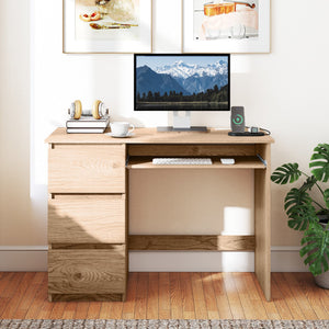 Computer Desk with Power Outlet Keyboard Tray and 3 Large Drawers-Natural view 6