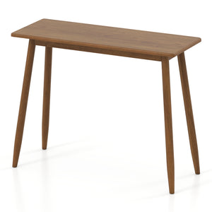 Computer Desk with Rubber Wood Legs Wooden Writing Desk with Spacious Tabletop-Walnut view 4
