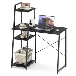 Computer Desk with Shelves and 3-Tier Storage Bookshelf-Black