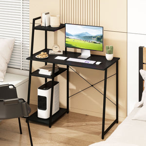 Computer Desk with Shelves and 3-Tier Storage Bookshelf-Black view 2