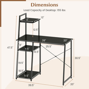 Computer Desk with Shelves and 3-Tier Storage Bookshelf-Black view 5