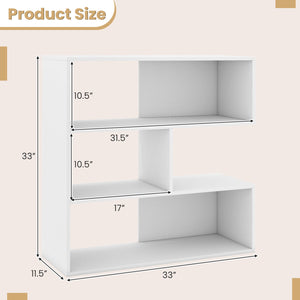 Concave Bookshelf with 3 Open Shelves & Anti-Toppling Device for Living Room-White view 5