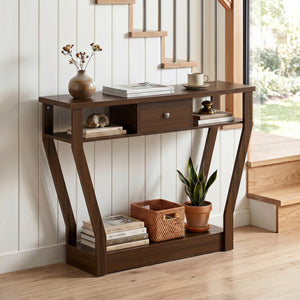 Console Hall Table with Storage Drawer and Shelf-Walnut view 2