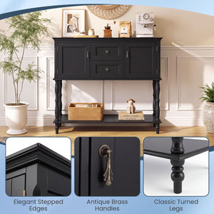 Console Table with 2 Drawers and 2 Door Cabinets and Bottom Storage Shelf-Black view 8