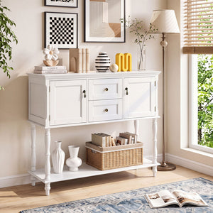 Console Table with 2 Drawers and 2 Door Cabinets and Bottom Storage Shelf-White view 2