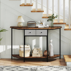 Console Table with 2 Drawers and Open Storage Shelf-Rustic Brown view 3