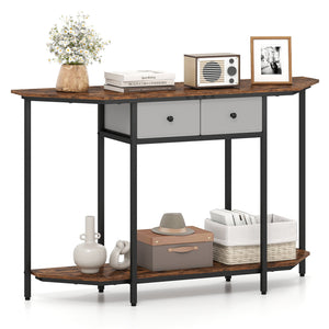 Console Table with 2 Drawers and Open Storage Shelf-Rustic Brown view 4