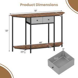 Console Table with 2 Drawers and Open Storage Shelf-Rustic Brown view 5