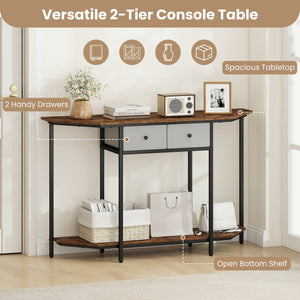 Console Table with 2 Drawers and Open Storage Shelf-Rustic Brown view 6