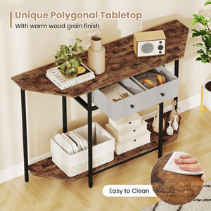 Console Table with 2 Drawers and Open Storage Shelf-Rustic Brown view 7