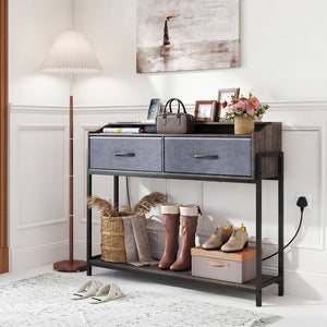 Console Table with Charging Station 110 cm Narrow Entryway Table with 2 Drawers and Shelves-Gray view 3