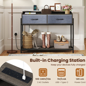 Console Table with Charging Station 110 cm Narrow Entryway Table with 2 Drawers and Shelves-Gray view 7
