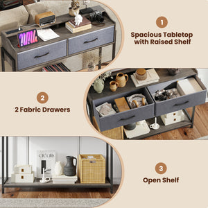 Console Table with Charging Station 110 cm Narrow Entryway Table with 2 Drawers and Shelves-Gray view 8