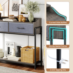 Console Table with Charging Station 110 cm Narrow Entryway Table with 2 Drawers and Shelves-Gray view 9