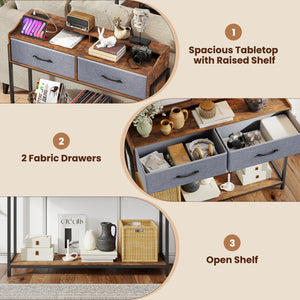 Console Table with Charging Station 110 cm Narrow Entryway Table with 2 Drawers and Shelves-Rustic Brown view 8