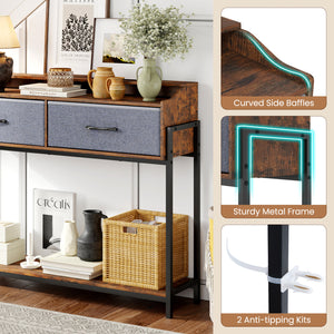 Console Table with Charging Station 110 cm Narrow Entryway Table with 2 Drawers and Shelves-Rustic Brown view 9