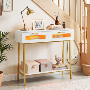 Console Table with LED Lights and Open Shelf for Hallway Entrance-White view 3