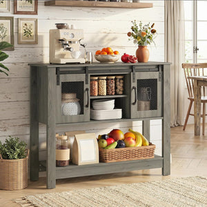 Console Table with Sliding Barn Doors and Storage Cabinets-Gray view 3