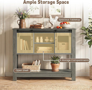 Console Table with Sliding Barn Doors and Storage Cabinets-Gray view 5