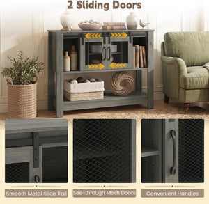 Console Table with Sliding Barn Doors and Storage Cabinets-Gray view 6