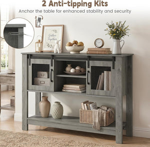 Console Table with Sliding Barn Doors and Storage Cabinets-Gray view 7
