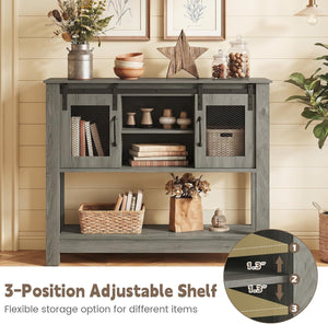 Console Table with Sliding Barn Doors and Storage Cabinets-Gray view 8