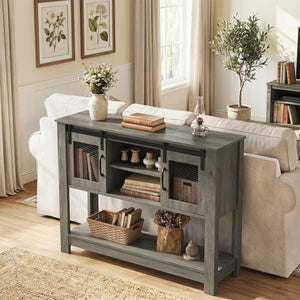 Console Table with Sliding Barn Doors and Storage Cabinets-Gray view 9