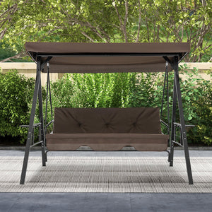 Convertible 3-Seat Patio Porch Swing Chair to Flat Bed with Adjustable Canopy-Brown view 5