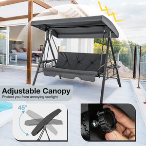 Convertible 3-Seat Patio Porch Swing Chair to Flat Bed with Adjustable Canopy-Gray view 7