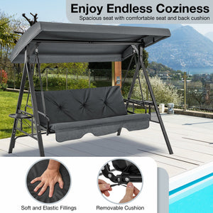 Convertible 3-Seat Patio Porch Swing Chair to Flat Bed with Adjustable Canopy-Gray view 8