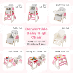 Convertible Baby High Chair with Double-layer Tray and Adjustable Backrest-Pink view 5