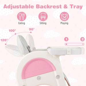 Convertible Baby High Chair with Double-layer Tray and Adjustable Backrest-Pink view 8