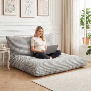 Convertible Bean Bag Floor Sofa with Machine-washable Corduroy Cover-Gray view 2