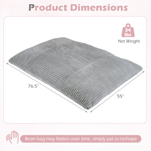 Convertible Bean Bag Floor Sofa with Machine-washable Corduroy Cover-Gray view 5