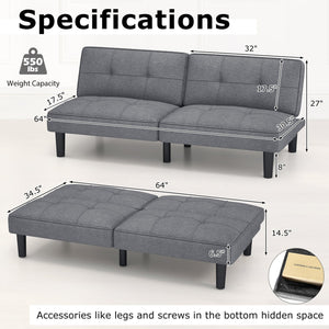Convertible Folding Futon Sofa Bed with 6-Position Adjustable Backrest-Gray view 5