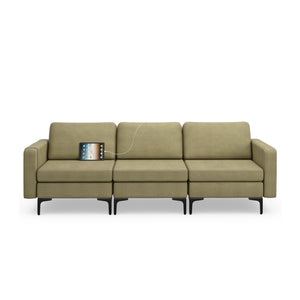 Convertible Leather Sofa Couch with Magazine Pockets 3-Seat with 2 USB Port-Green