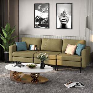 Convertible Leather Sofa Couch with Magazine Pockets 3-Seat with 2 USB Port-Green view 2