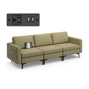 Convertible Leather Sofa Couch with Magazine Pockets 3-Seat with 2 USB Port-Green view 4
