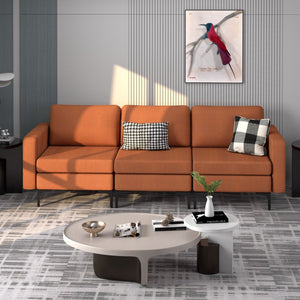 Convertible Leather Sofa Couch with Magazine Pockets 3-Seat with 2 USB Port-Orange view 3