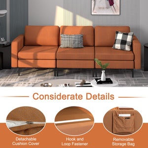 Convertible Leather Sofa Couch with Magazine Pockets 3-Seat with 2 USB Port-Orange view 5